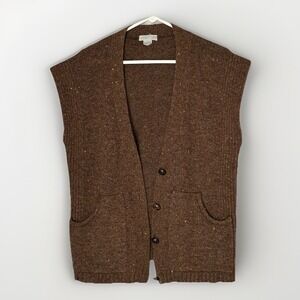 VTG Grandpa Sweater Vest Brown Speckled Knit 100% Wool Cardigan Grunge Cozy L‎